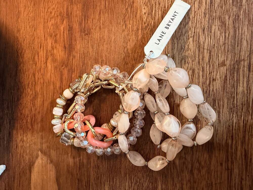 Lane Bryant Multi-Strand Peach & Gold Tone Beaded Bracelet Jewelry Set